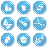 relaks niebieski błyszczący zestaw ikon spa masaż
