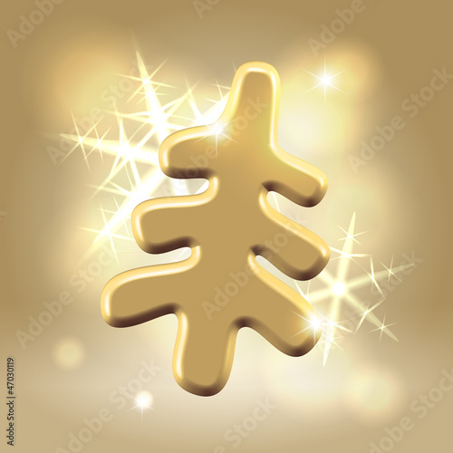 Golden fur tree new year decoration
