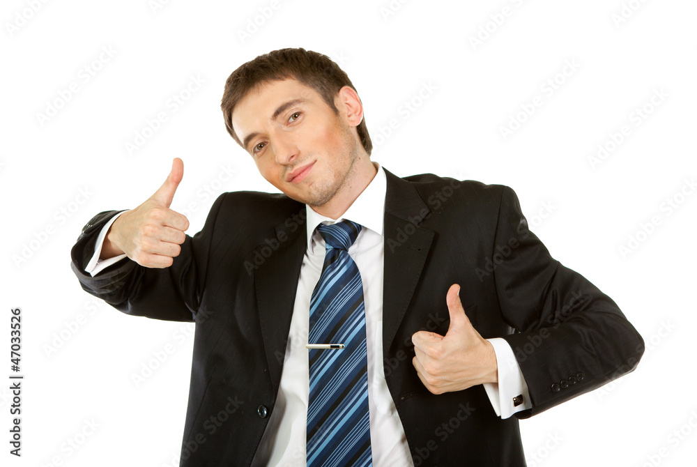 Happy businessman showing his thumb up with smile Happy businessman showing his thumb up with smile