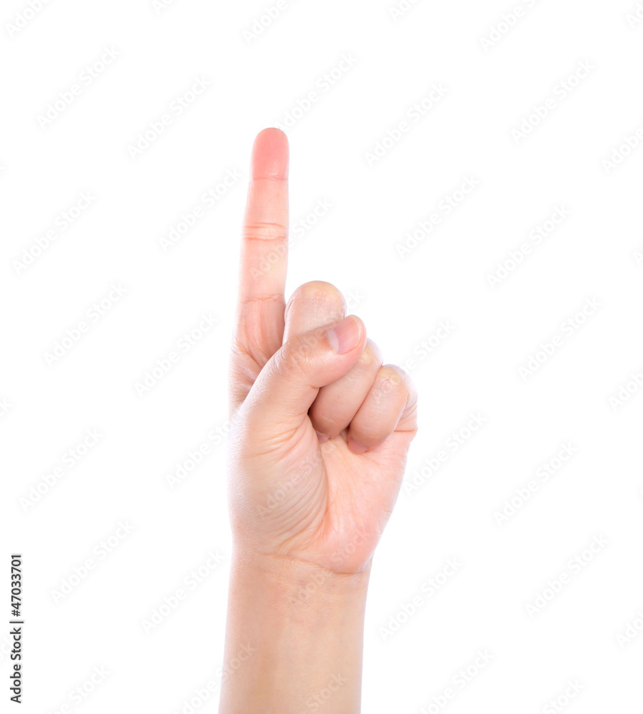 Woman hand touching virtual screen isolated on white background Woman hand touching virtual screen isolated on white background