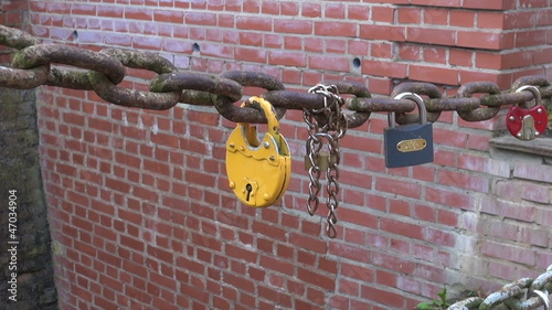 lovers lock on bridge metal chain