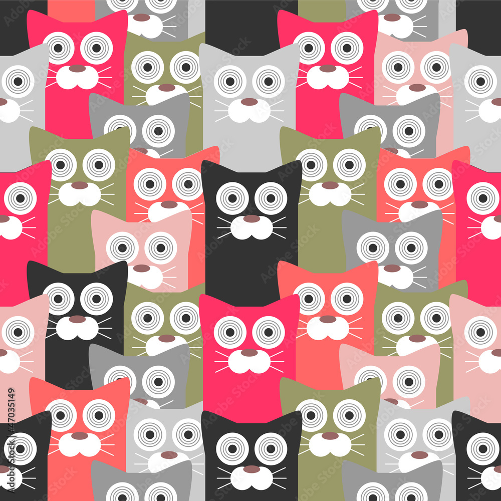 Seamless pattern with funny cats