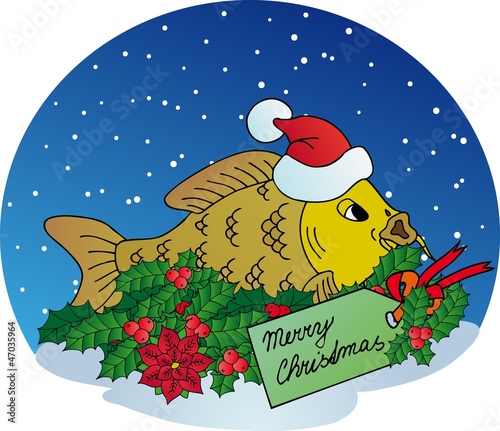 Xmas carp on snow background