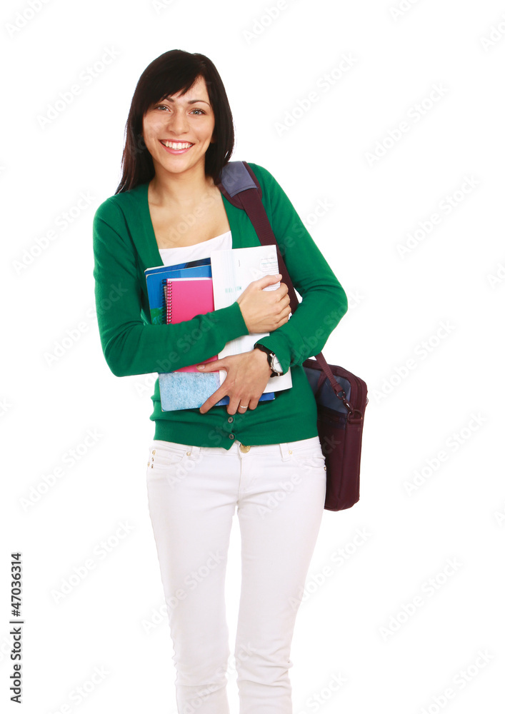 Female student with books , isolated on white background Female student with books , isolated on white background