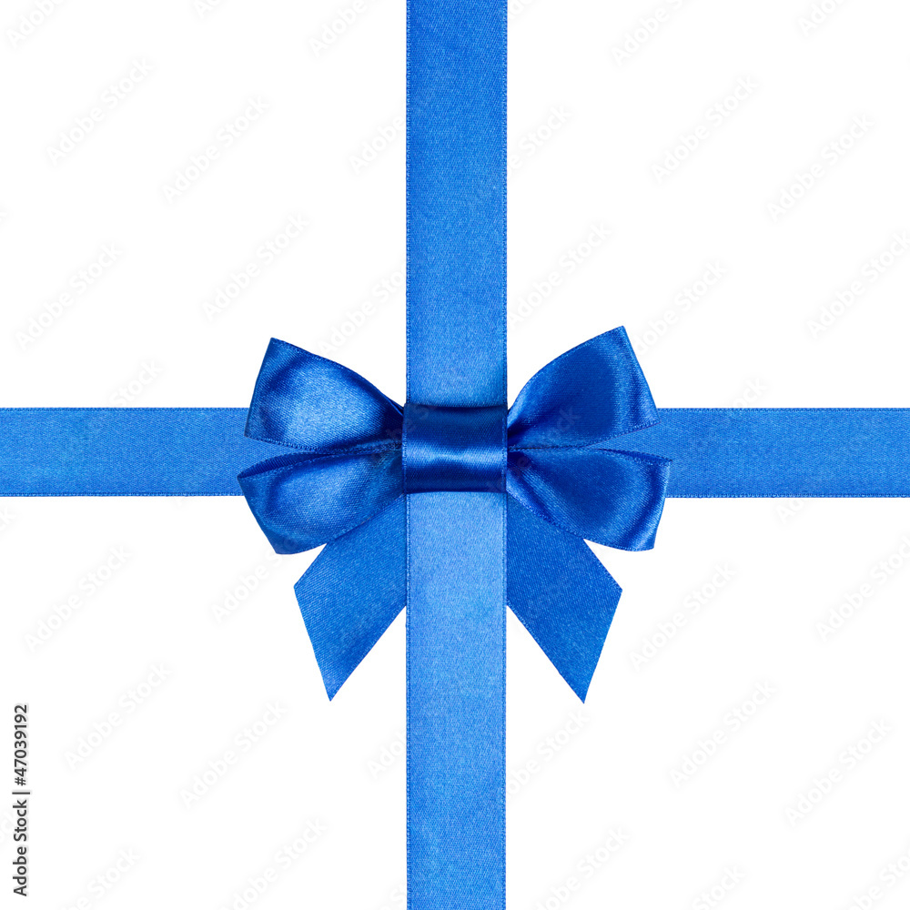square composition with blue ribbons and a bow square composition with blue ribbons and a bow