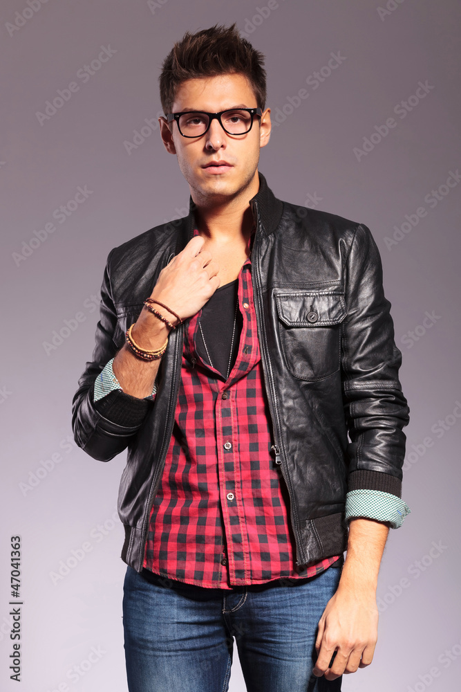 Fototapeta premium young man with leather jacket