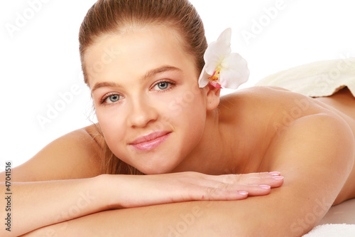 Close-up of beautiful spa woman isolated
