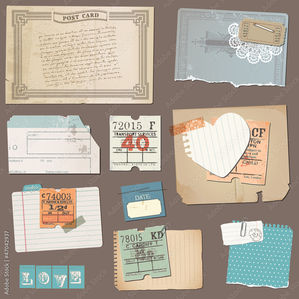 Set of Old paper objects - for design and scrapbook in vector