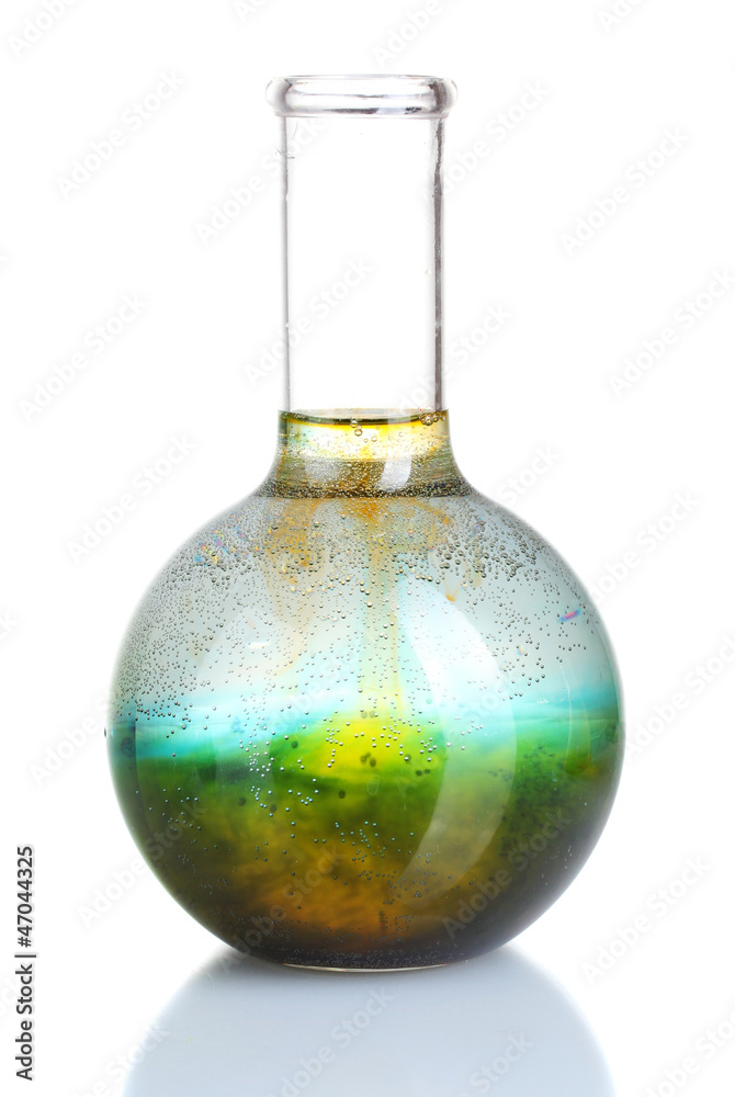 brightly ink in a flask with water isolated on white