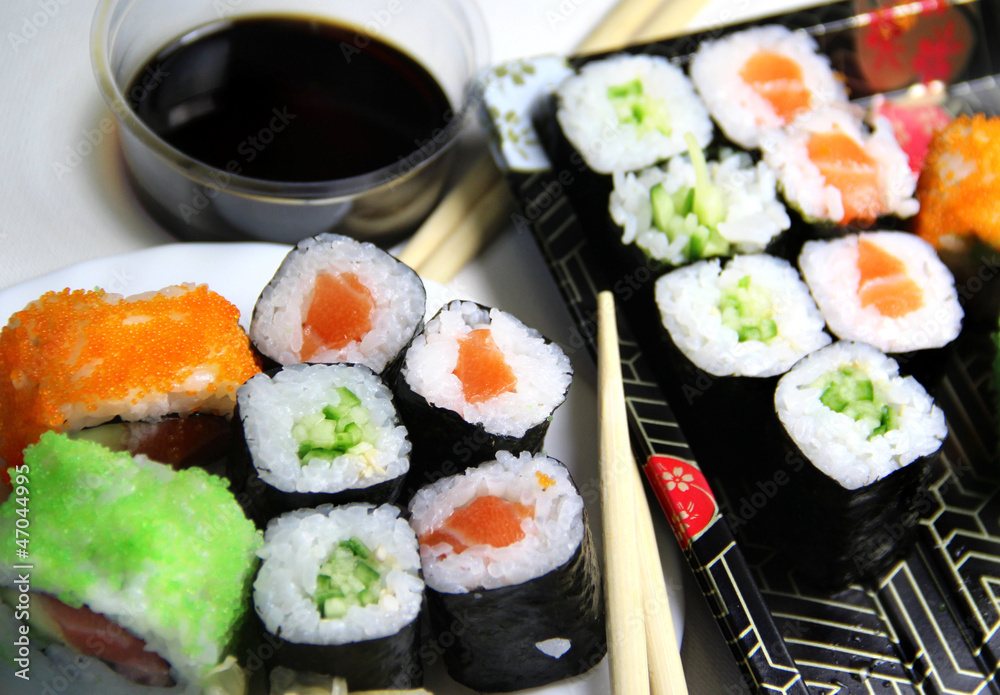 Mix of sushi specialties Mix of sushi specialties