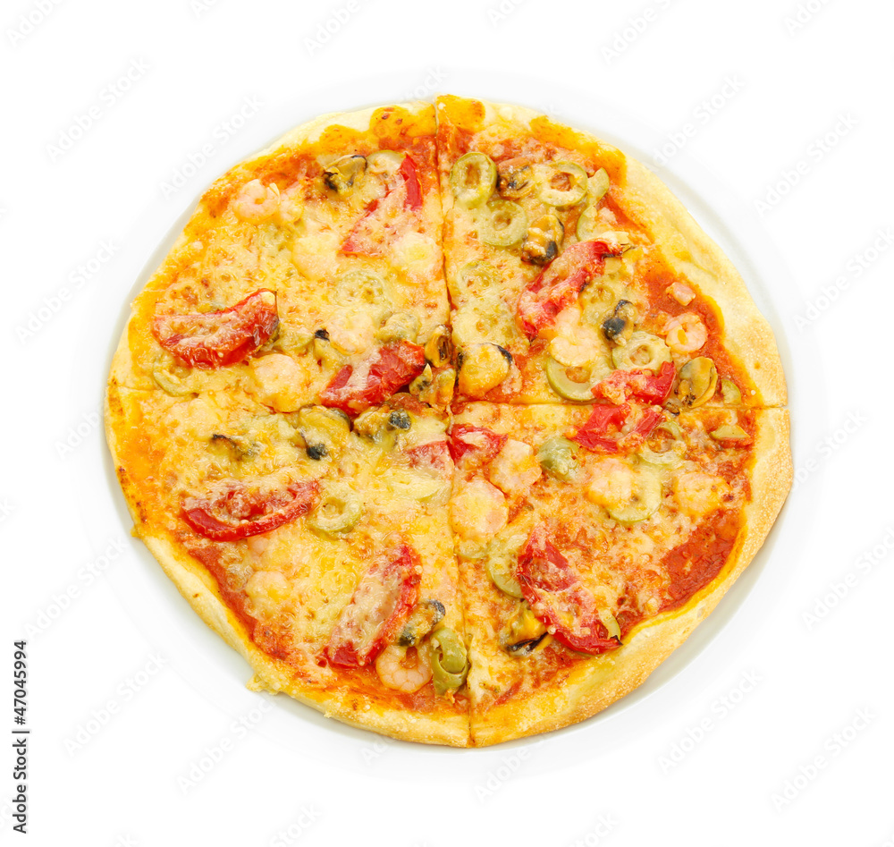 tasty pizza on the plate isolated on white