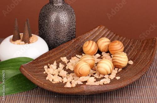 aromatherapy setting on brown background .