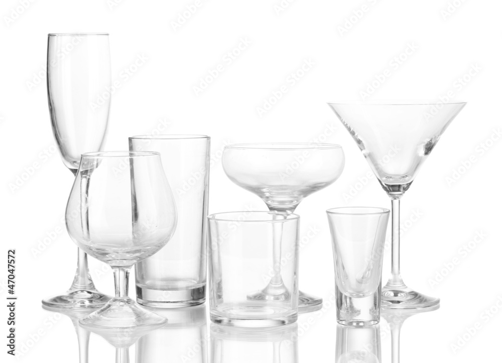 Collection of various glasses isolated on white Collection of various glasses isolated on white