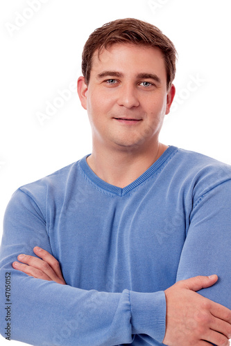 Junger mann mit blauem pullover profil isoliert © juniart
