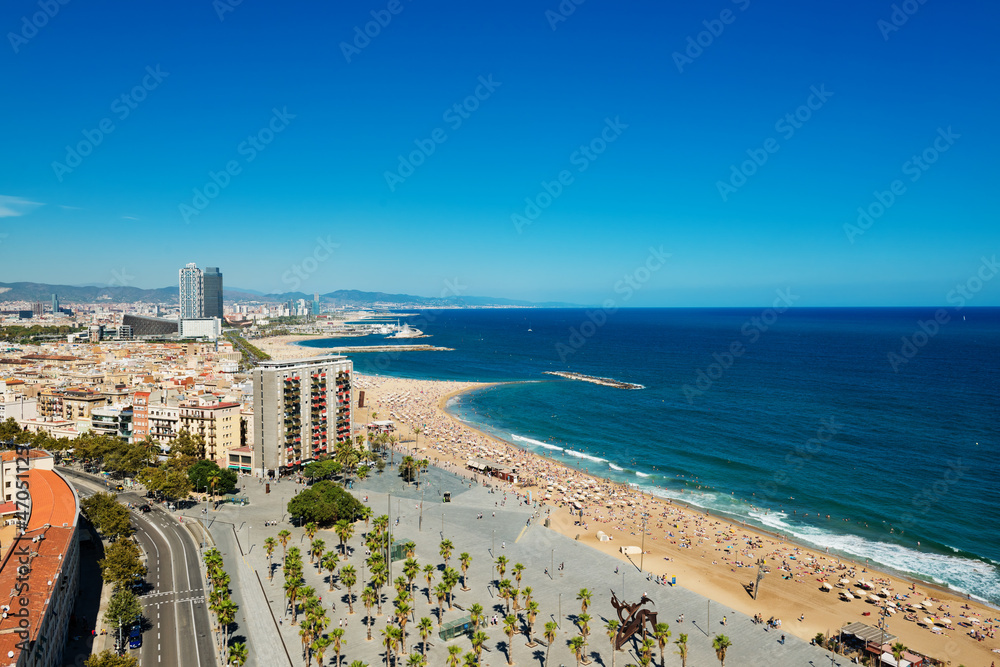 Fototapeta premium Aerial view of the Harbor district in Barcelona, Spain