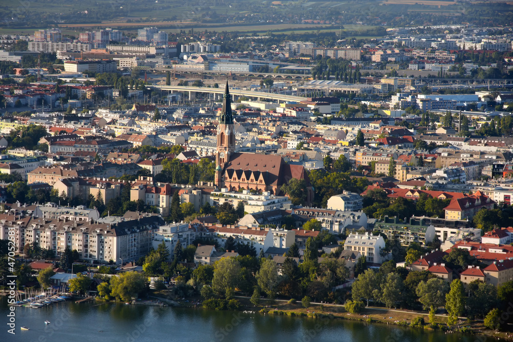 View on Pfarre St. Leopold – Donaufeld, Vienna from Donauturm