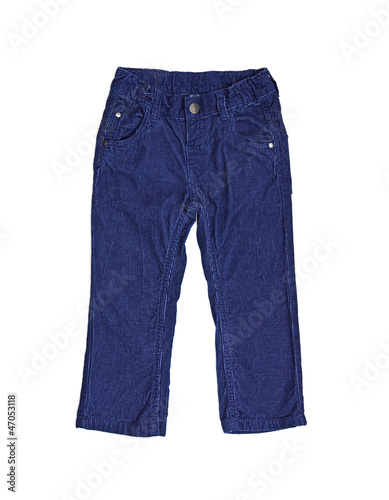 Children's wear - blue velveteen trousers isolated