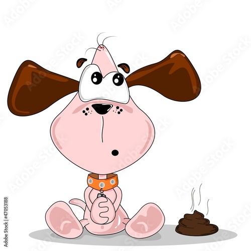 Cartoon dog sitting next to a pile of dog dirt