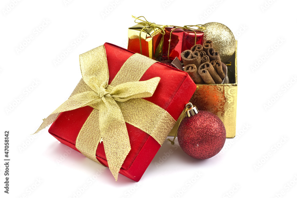 Decorative christmas composition isolated on white Decorative christmas composition isolated on white