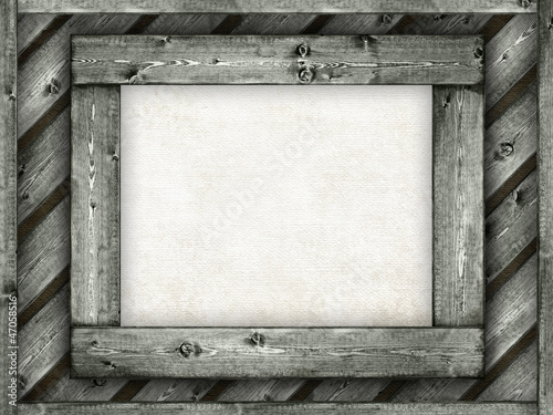 Template background - paper sheet on wooden frame