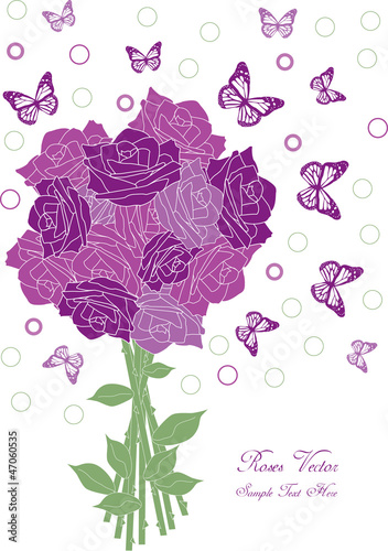 vector birthday card design with roses and butterflies