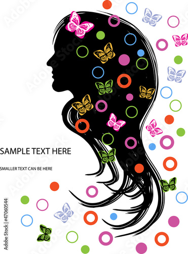 sepring background with nymph silhouette and butterflies