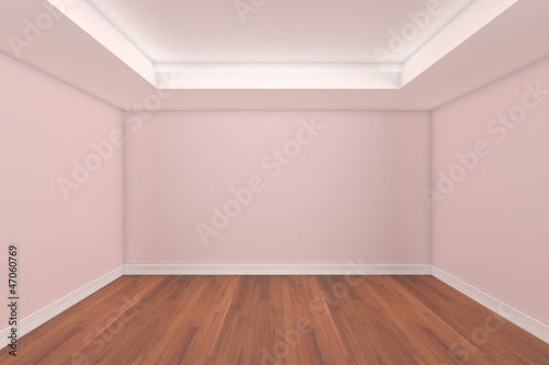 Home interior rendering with empty room wooden floors.