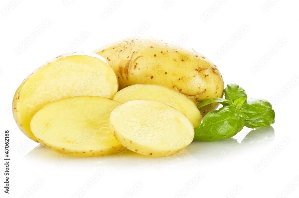 potato sliced on the white background close up potato sliced on the white background close up