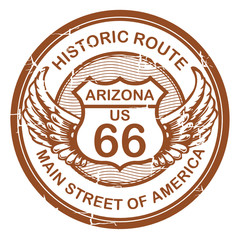 Aluminium schilderij Route 66 Historische Route 66 stempel Arizona  © Flavijus Piliponis
