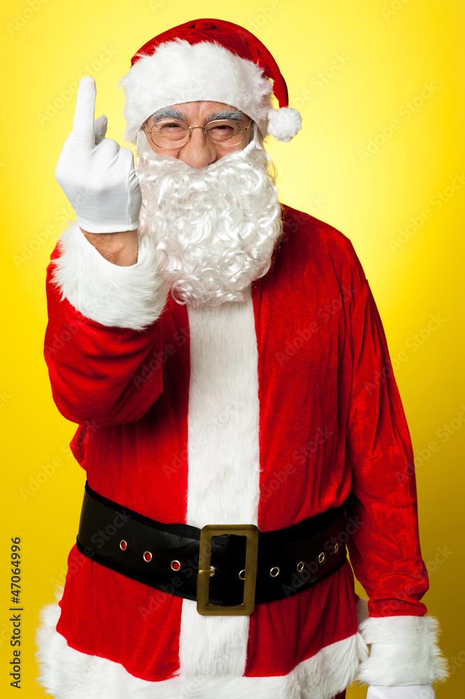 Angry Santa showing middle finger Angry Santa showing middle finger