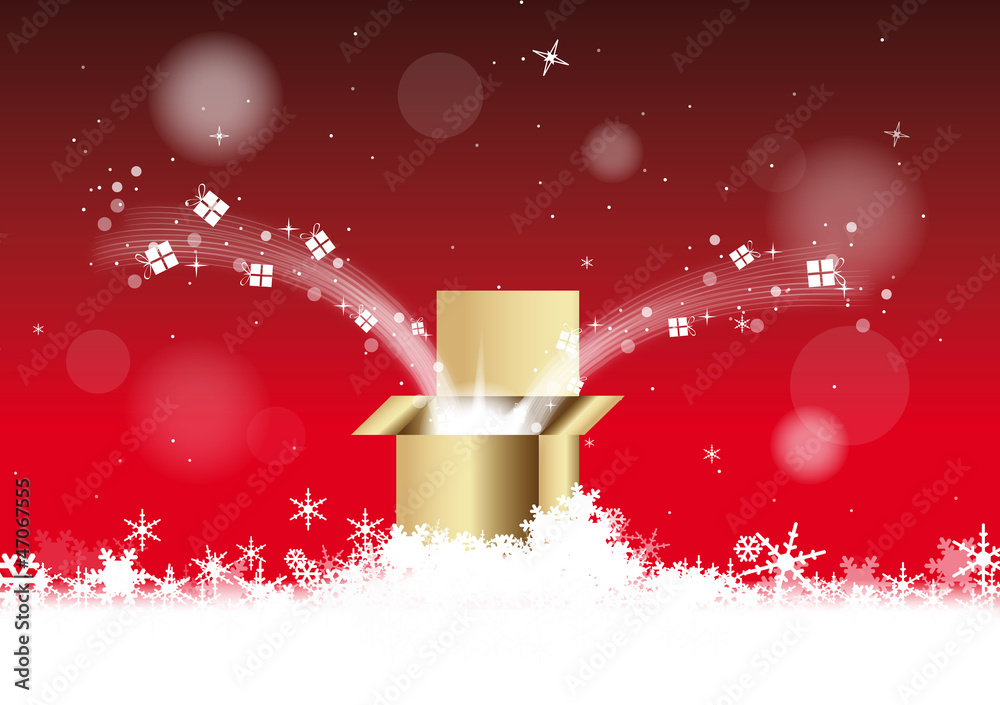 Fond Explosion de cadeaux dans la neige de noël - Version rouge