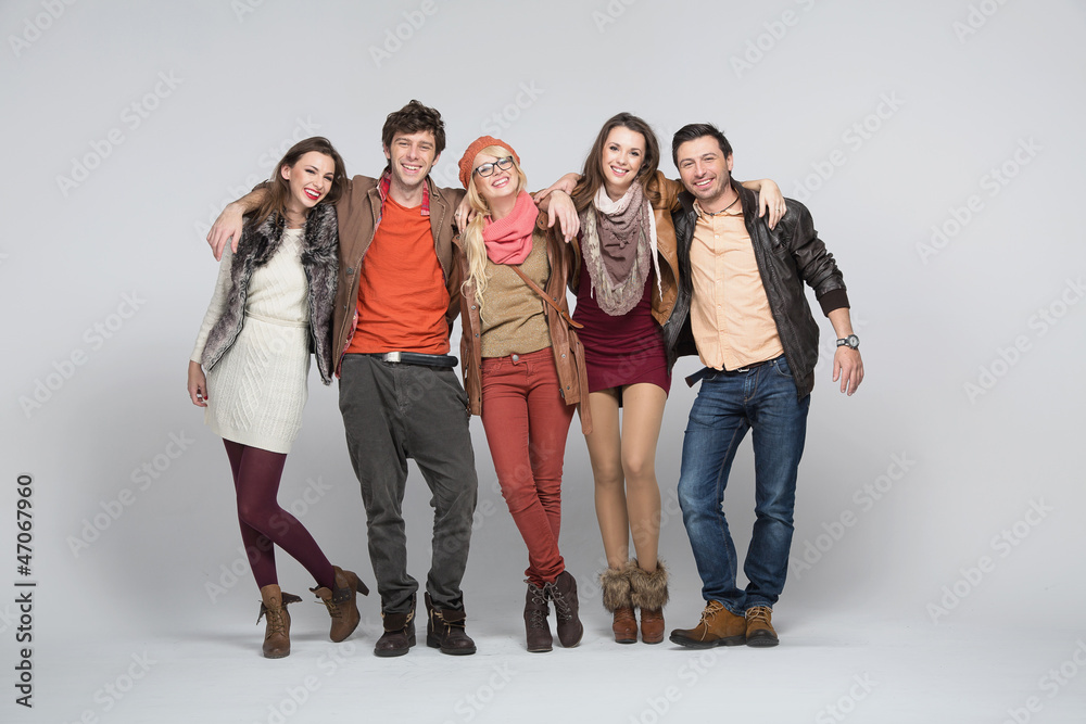Fototapeta premium Smiling young people with white bacground