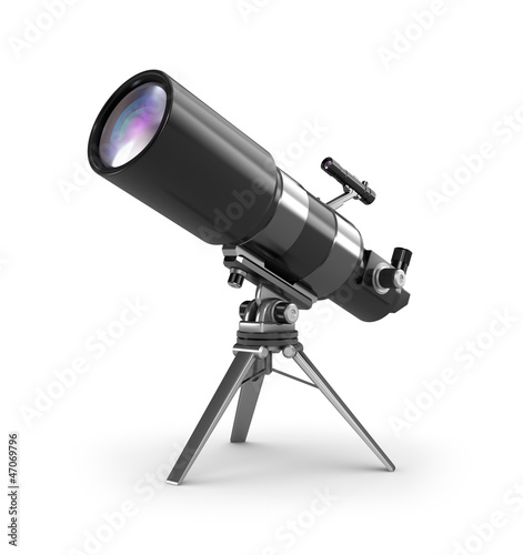 Telescope on support over wite photo