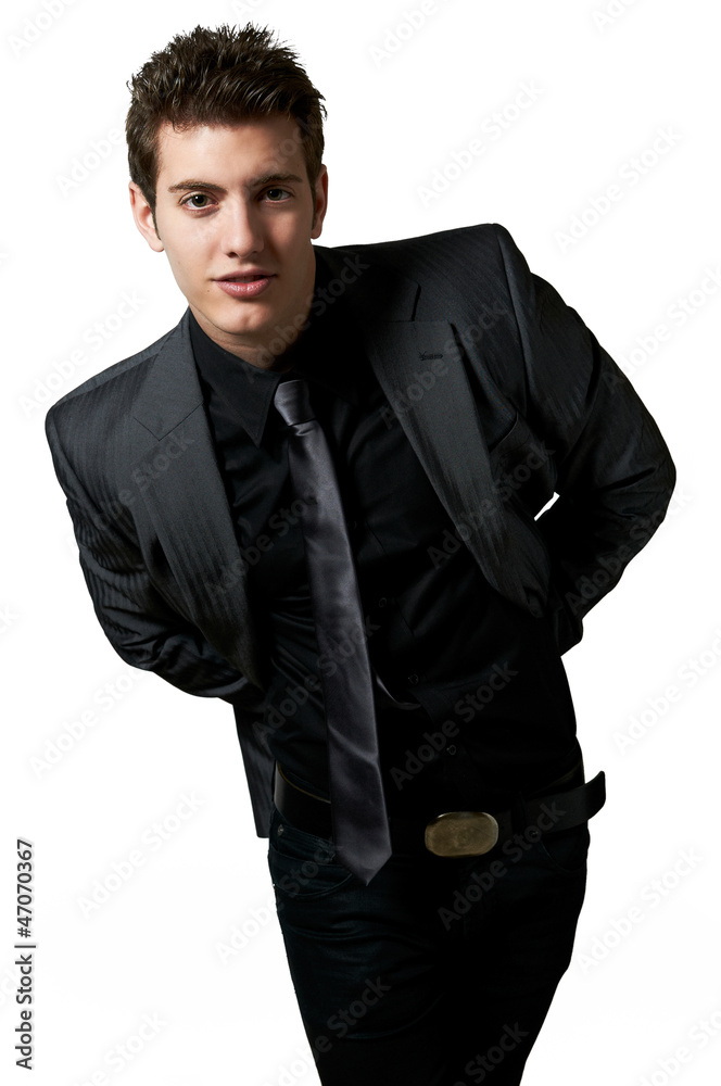 Young handsome male model posing white background studio shot wi Young handsome male model posing white background studio shot wi