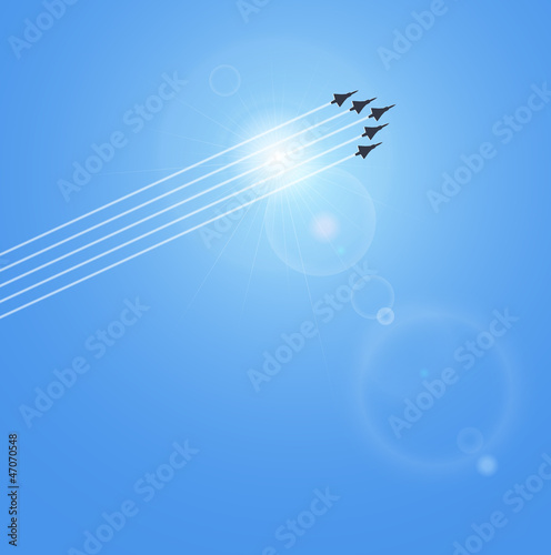 Realistic vector sun and jets with lense flare. No mesh.