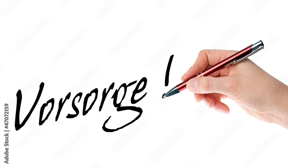 Hand mit Stift schreibt Vorsorge Hand mit Stift schreibt Vorsorge