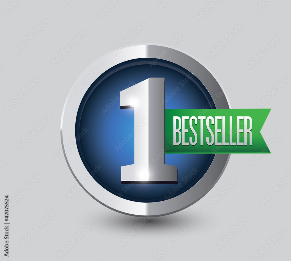Bestseller button and ribbon blue and green Bestseller button and ribbon blue and green