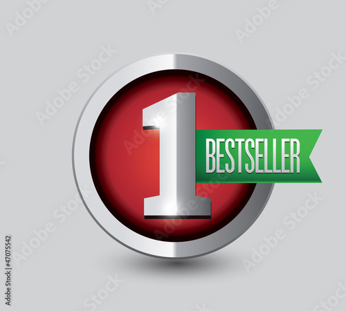 Bestseller button and ribbon red and green