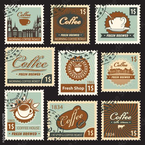 set of stamps on the theme of coffee