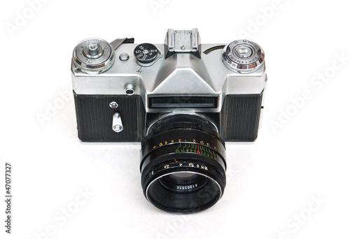 Old Soviet film camera on white background