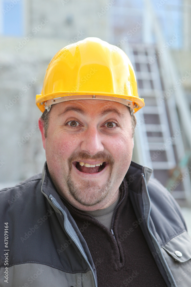 Excited chubby manual worker Excited chubby manual worker