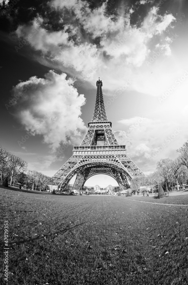 Dramatic Black and White view of Eiffel Tower, Paris