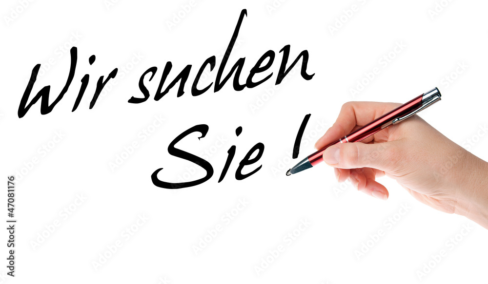 Hand mit Stift schreibt Wir suchen Sie Hand mit Stift schreibt Wir suchen Sie
