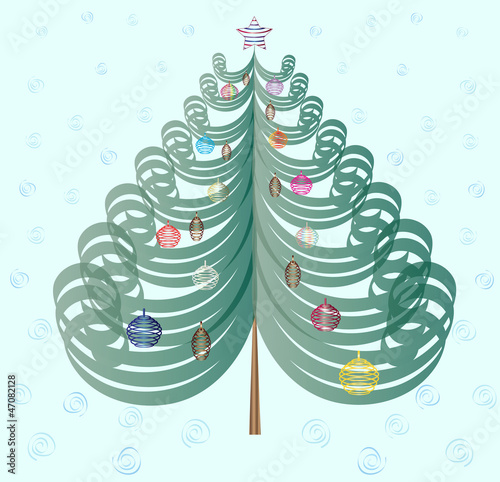 Christmas tree on cyan background