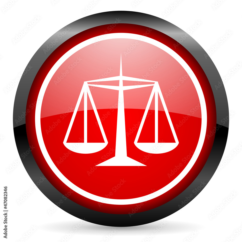 justice round red glossy icon on white background justice round red glossy icon on white background