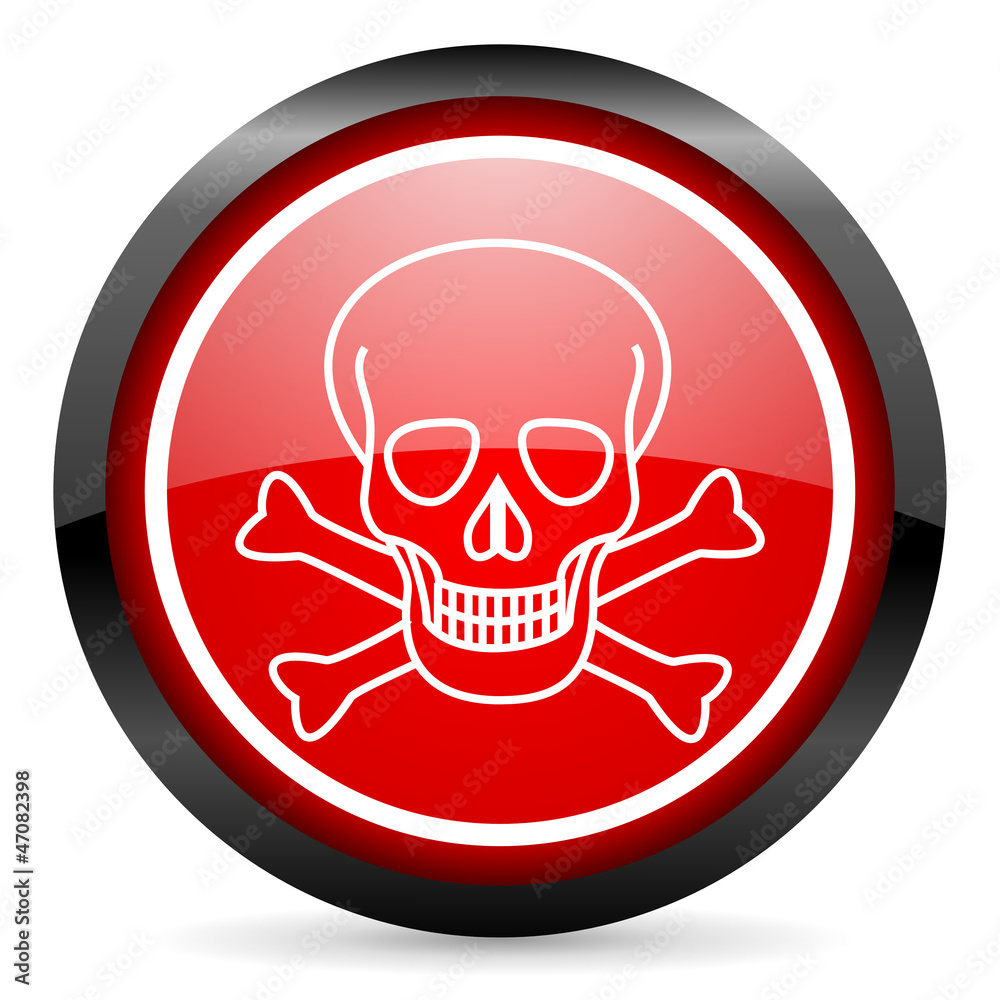 skull round red glossy icon on white background