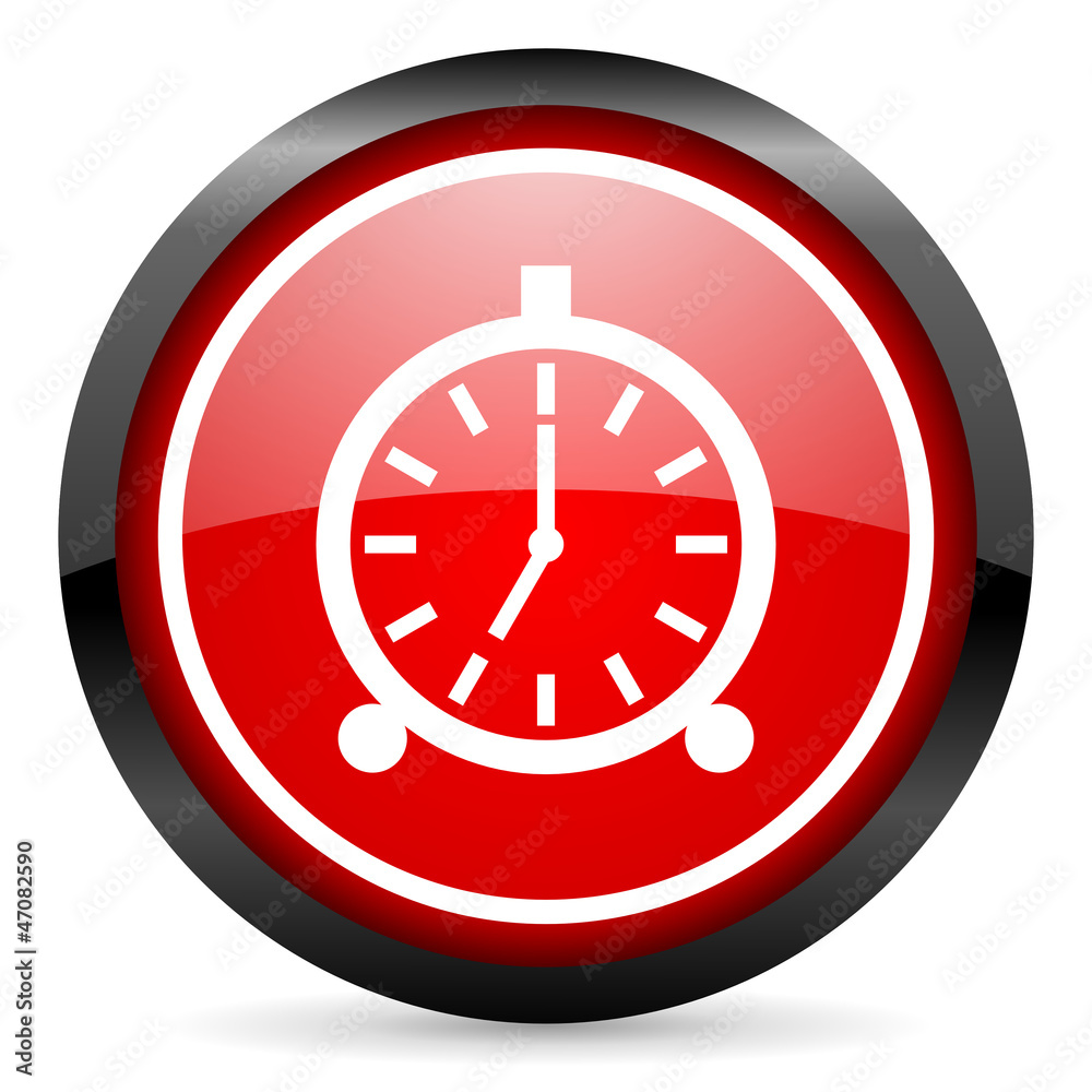 alarm clock round red glossy icon on white background alarm clock round red glossy icon on white background