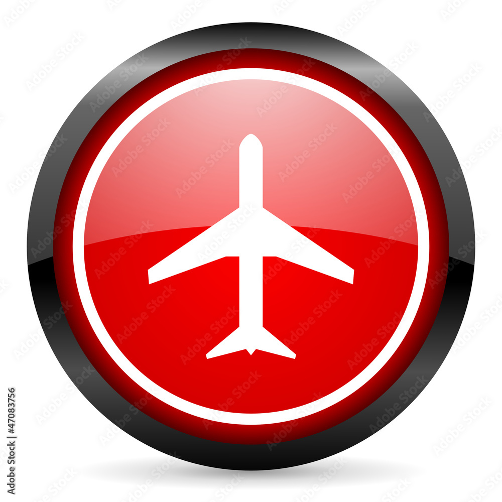 airplane round red glossy icon on white background airplane round red glossy icon on white background