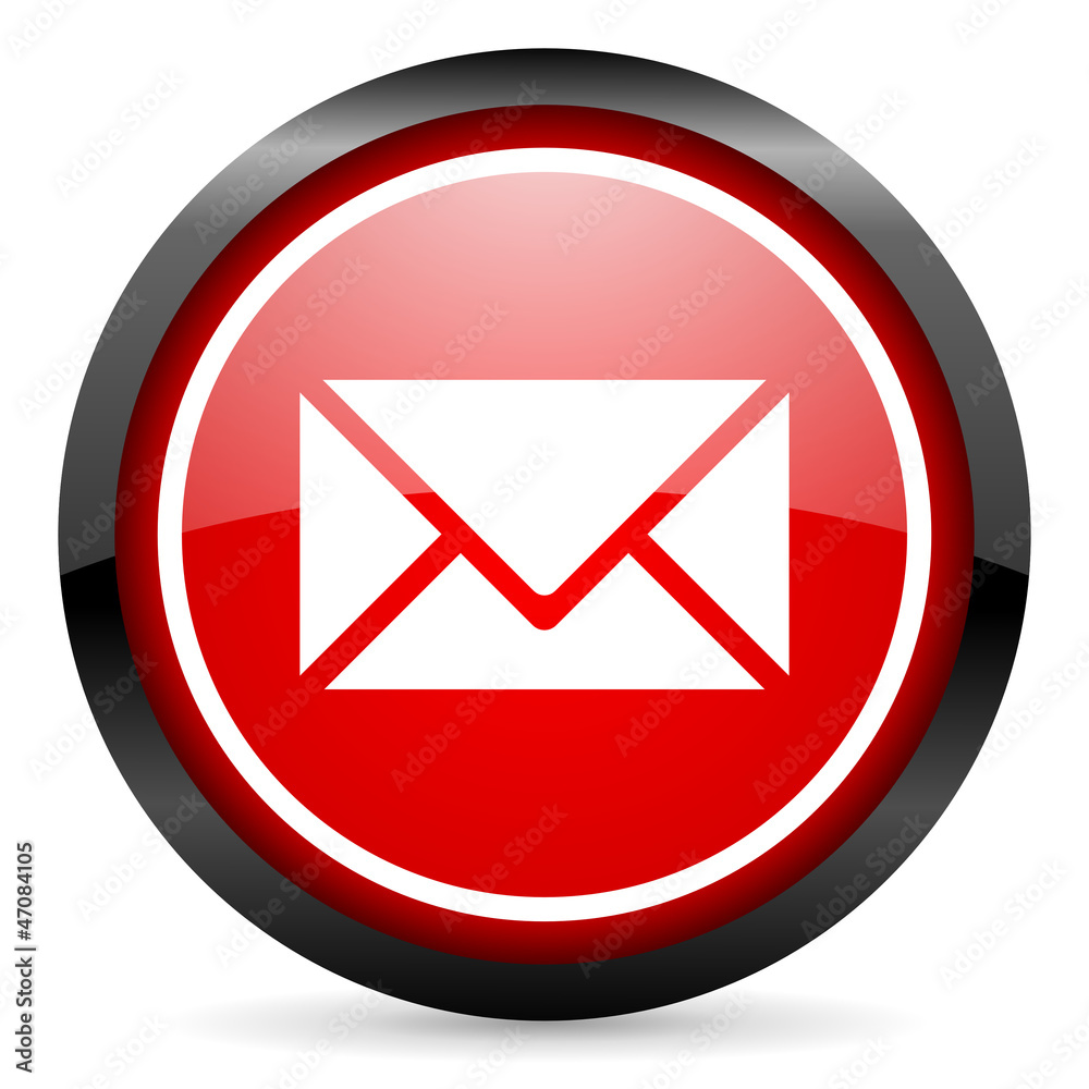 mail round red glossy icon on white background mail round red glossy icon on white background