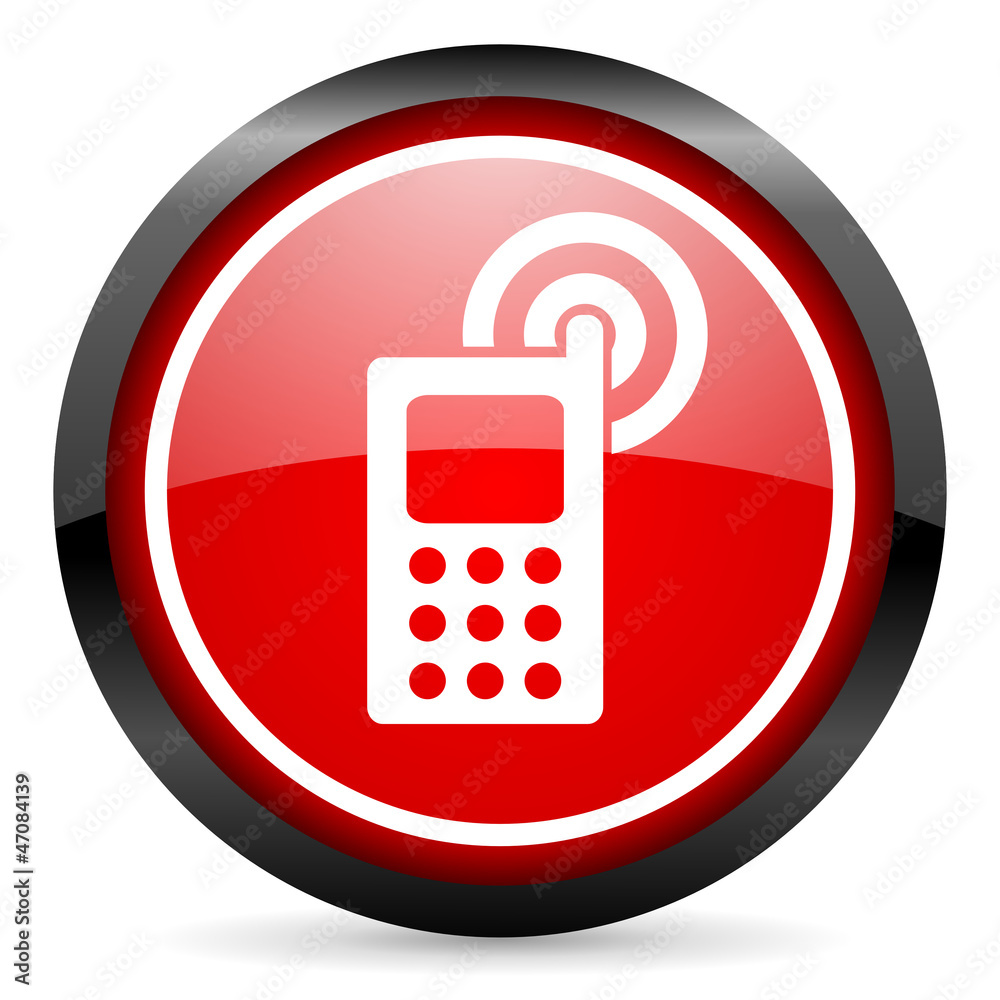 cellphone round red glossy icon on white background cellphone round red glossy icon on white background